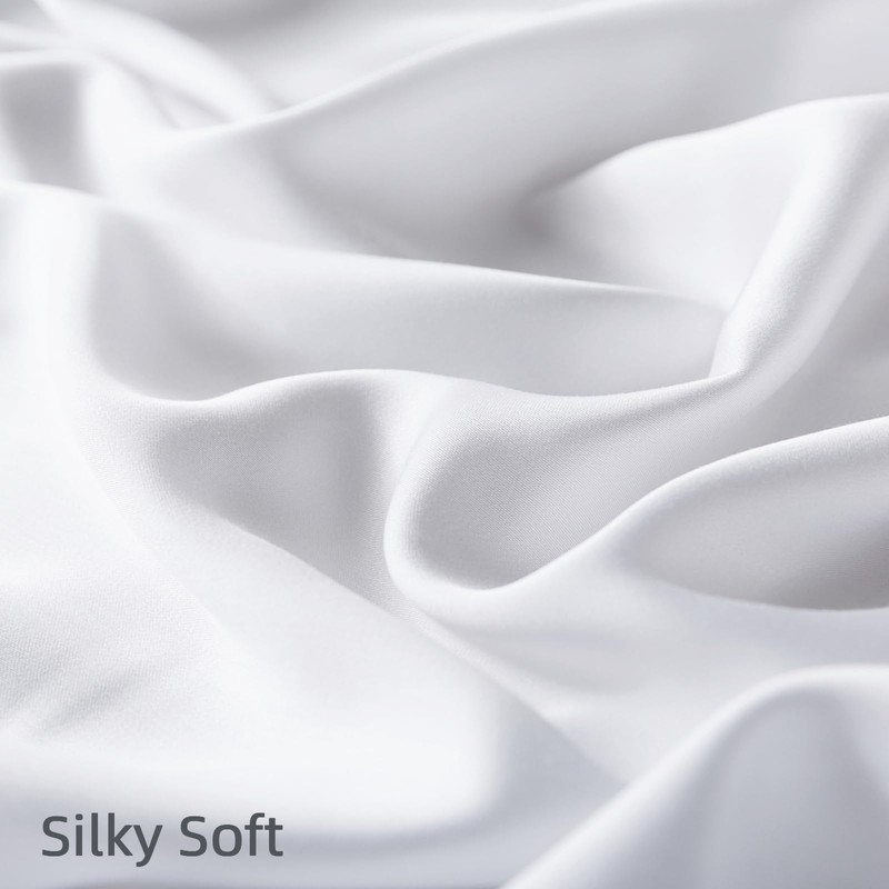 bienDo Single Size Bamboo Fitted Sheet, White, Natural Vegan Silk-Softer