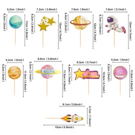Ercadio - Paquete de 36 adornos para magdalenas de astronauta espacial para niña espacial, luna, cohete, planeta, adornos para magdalenas, diseño del planeta, temas espaciales, revelación de género, suministros para fiestas de cumpleaños