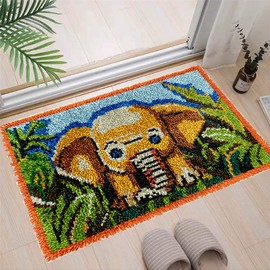 DUBENS Süß-Tier-Serie Knüpfteppich Zum Selber Knüpfen-Sets, DIY Knüpfhaken Teppich Set Knüpfsets Latch Hook Kit für Erwachsene,Fußabtreter Tapisserie Handwerk Geschenke (60cmx40cm,Elefant)