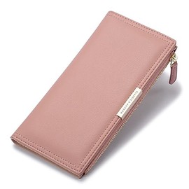Bolsas de Mano Carteras Mujer Ultra Delgada Largo Billetera de Doble Plegable Elegante Monederos con Bolsillo con Cierre Bloqueo RFID para Tarjetas de Crédito (Rosa)
