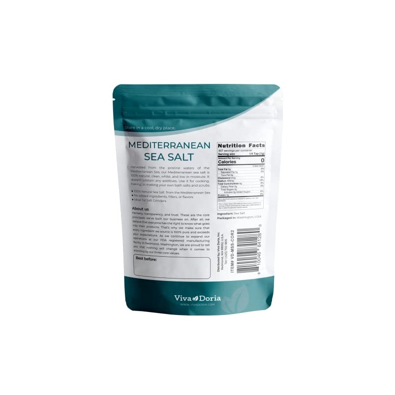 Viva Doria Mediterranean Sea Salt, Coarse Grain, 5 lb