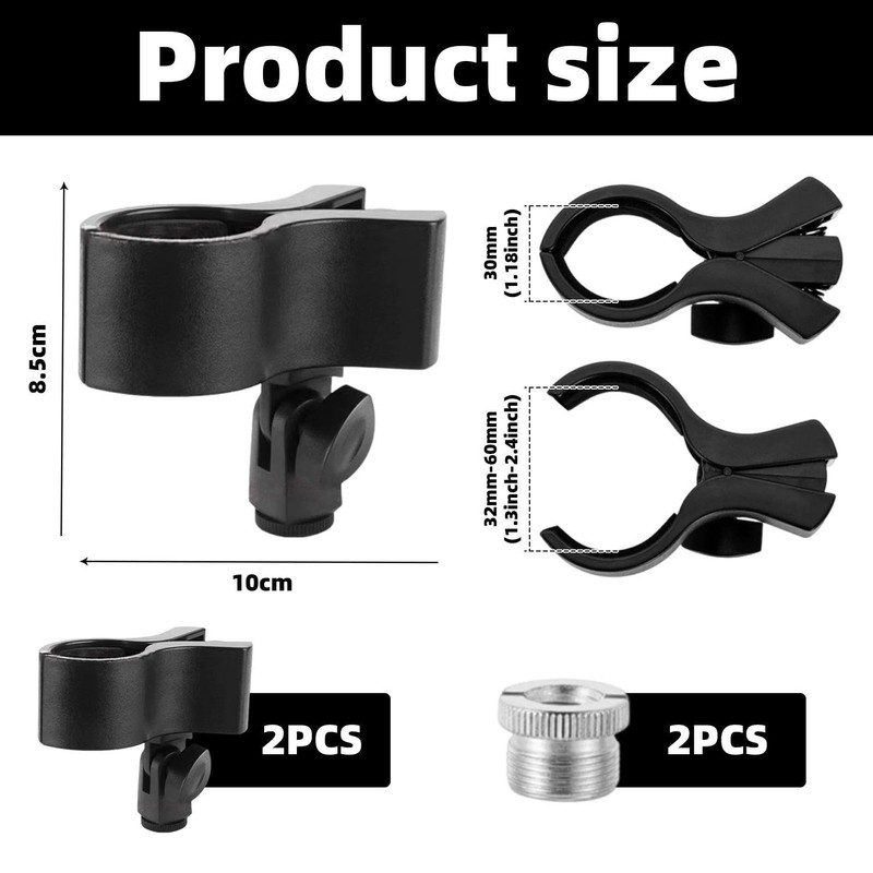 2 Sets Of Black Microphone Holders, Adjustable Microphone Stand, Microphone