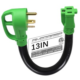 RV 30Amp to 15Amp Adapter NEMA TT-30P Male to NEMA 5-15R Female 10/3 Gauge Heavy Duty RV Electrical Adapter for Camper Motorhome Trailer Green, ETL Listed