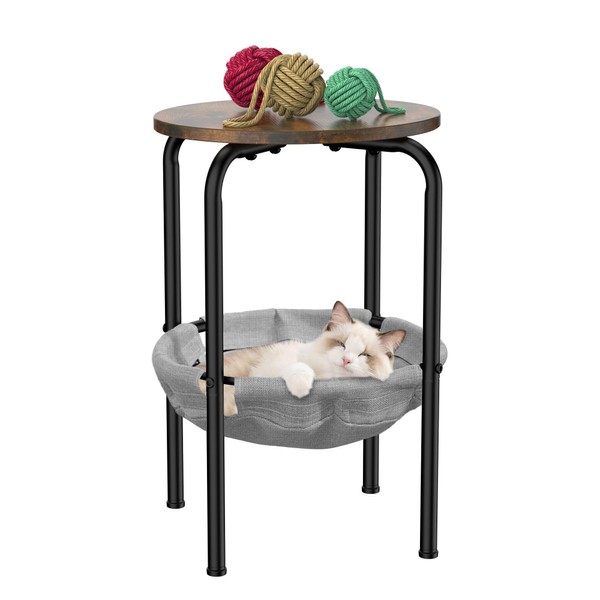 Memobarco End Table with Cat Hammock, Small Oval Side Table
