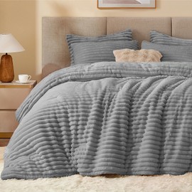 BEDELITE Fleece Twin Comforter Set -Super Soft & Warm Fluffy Grey Bedding, Luxury Fuzzy Heavy Bed Set for Winter with 1 Pillow case