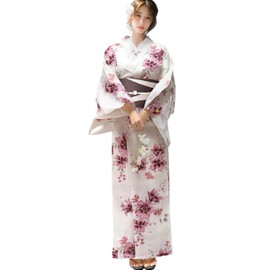 Aletta domani Women's Yukata 2-Piece Set, Yukata Belt Set, Half Width Belt, Reversible, 100% Cotton, Classic Pattern, Fireworks Festival, Ayoha Beige