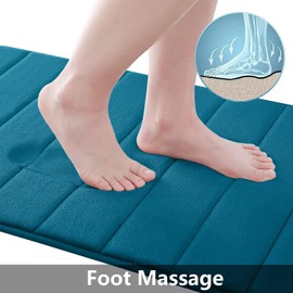 smiry Memory Foam Bath Mat, 40 x 60 cm, Extra Soft Non-Slip Bathroom Mat, Super Absorbent Bath Mats for Bathroom Floor, Machine-Washable Dry Bath Rug Foot Mat, Peacock Blue
