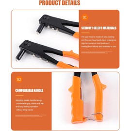 SQUADO 9.5" Professional Hand Riveter Riveter 23.5cm Ergonomic Plastic Handle for Rivets 2.4-3.2-4.8mm Orange and Black