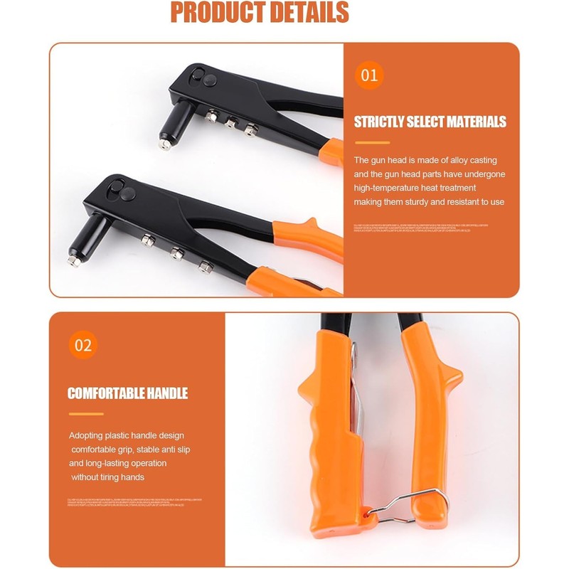 SQUADO 9.5" Professional Hand Riveter Riveter 23.5cm Ergonomic Plastic Handle