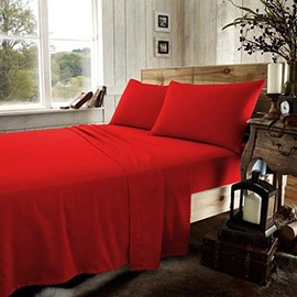 mFabrics Luxury Soft 100% Brushed Cotton Thermal Flannelette Extra Deep Fitted Sheet | Elasticated Corners | 40cm / 16" Deep Fitted Sheets (Red, Single)