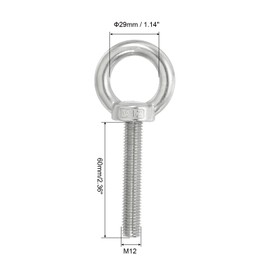 PATIKIL M12 x 60 mm Lifting Shoulder Eye Bolt, Pack of 2 304 Stainless Steel Threaded Eyelet with Nuts and Washers for Hanging Hammock Items