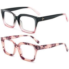 REAVEE 2 Pack Oprah Style Oversized Reading Glasses for Women Men Blue Light Blocking, Ladies Stylish RetroSquare Large Computer Readers (Black Pink/Pink Leopard 3.5x)