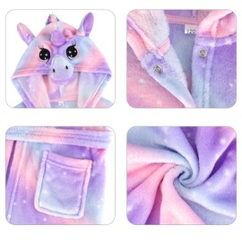 KAKU NANU Bathrobe Children's Girls Unicorn 4-11 Years Fluffy Warm Plush Bathrobe Cuddly Dressing Gown Children Gifts for Girls, Horse Light Purple