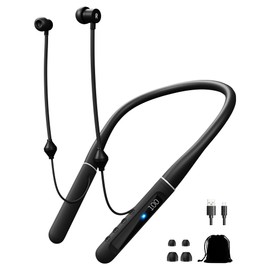Air Tube Bluetooth Headphones with LED Battery Display,EMF Free Neckband Wireless Earbuds with 25H Playtime,HD Bass Airtube Headphone Emf Free with Mic And Controls,Airtube Earbuds For Sleep,Work,Gym