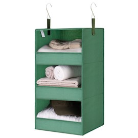GRANNY SAYS 3-Shelf Closet Organizers and Storage, Foldable Hanging Closet Organizer, Hanging Closet Shelves with 2 Metal Hooks, Leak-Proof Closet Storage for Sweater, Clothes Organizer, Dark Green