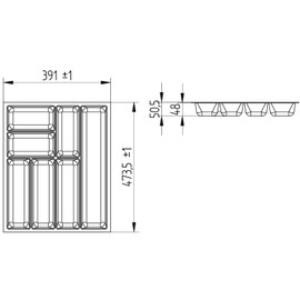 SO-BOX 3 Besteckkasten Breite 39,1 cm, Tiefe 47,3 cm mit silbergrauer Kanvas-Struktur für 50er Schubladen von Nobilia ab August 2012 und weitere Küchen