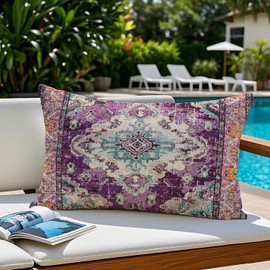 Vorysum Set of 2 Outdoor Cushions Weatherproof 30 x 50 cm Purple Boho Decorative Cushion Summer Cushion Covers Vintage Cushion Cover Sofa Cushion for Living Room Bedroom Garden Decorative