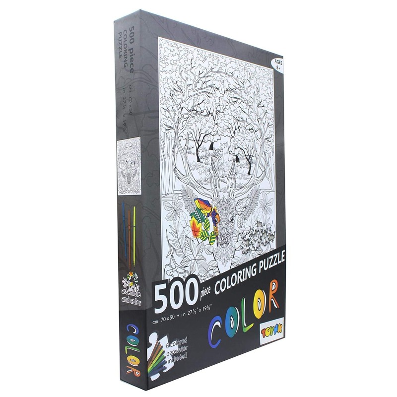 Deer 500 Piece Coloring Jigsaw Puzzle + 6 Markers