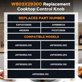 Upgraded WB03X29300 Stove Knob Replacement for ge JGP3030SL1SS 30 Inch Range JGP3036SL1SS 36 Inch Gas Stoves Ranges, Oven Burner Cooktop Control Knobs Replace Part # AP6301265 4585904, Pack of 5