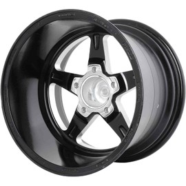 JEGS SSR Star Aluminum Wheel 15” x 10” | 5 x 4.75” Wheel Bolt Pattern Spacing | 0 mm Offset | 5.5” Backspacing | Gloss Black Powder Coat | 3.27” Center Bore | Includes Center Cap