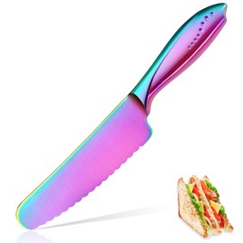 WELLSTAR Sandwich Knife, 6 inch Serrated Utility Knife High Carbon Stainless Steel Blade for Bread Vegetable Meat Cutting, Butter Spreader Knife - Rainbow