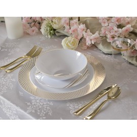 " OCCASIONS " 120 Plates Pack, Disposable Wedding Party Plastic Plates (7.5'' Appetizer/Dessert Plate, Dali, White & Gold)