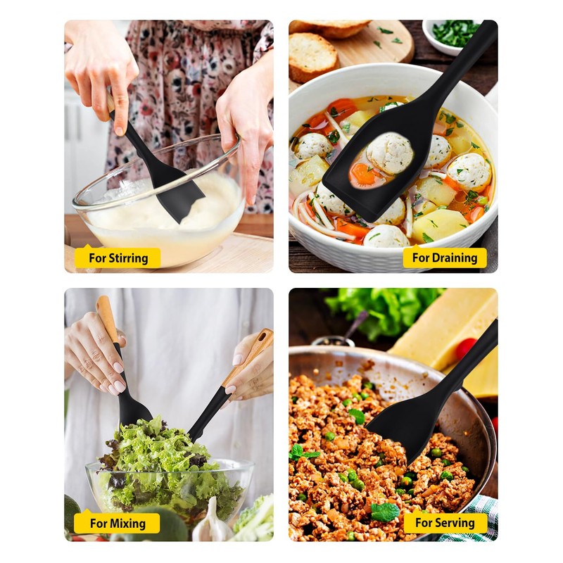 Pack of 2 Large Silicone Cooking Spoons, Heat Resistant Non