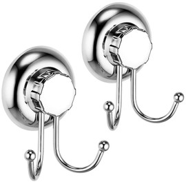 MaxHold Suction Screw 2 Pack Double Robe Hooks - Attach No Drilling - 2 Pieces Bathrobe Towel Hooks - Stainless Steel - Kitchen & Bathroom Storage - Set of 2