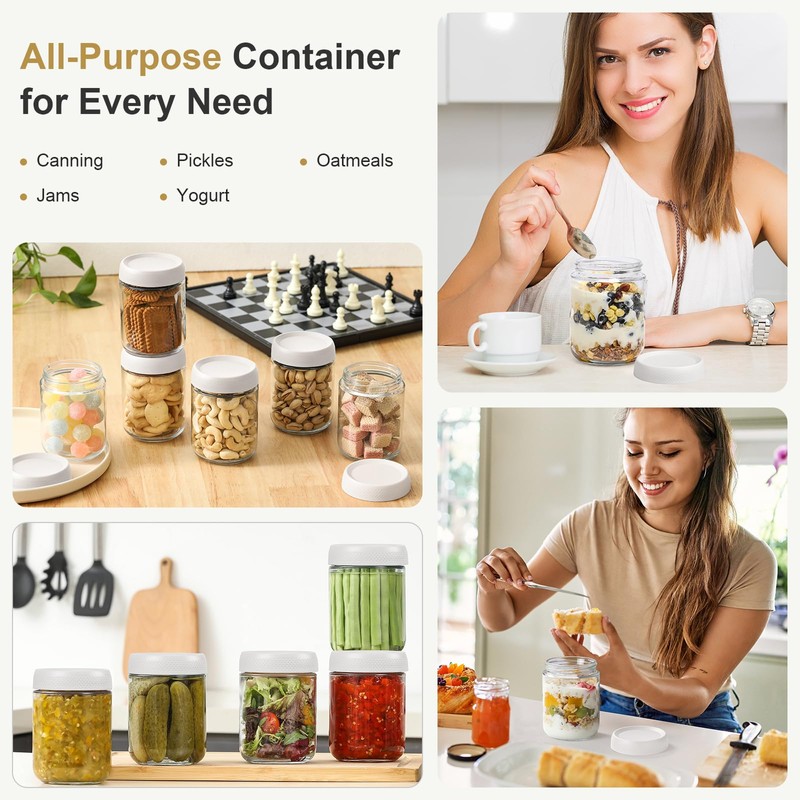 NETANY 6-pack 16oz Glass jars with Airtight Lids, Overnight Oats
