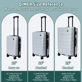 QIMER Carry on Luggage, PC Hard Shell Suitcase 22x14x9 Airline Approved TSA Lock YKK Zippered Double Spinner Wheels Lightweight Travel for Men and Women, 20 Inch Silver