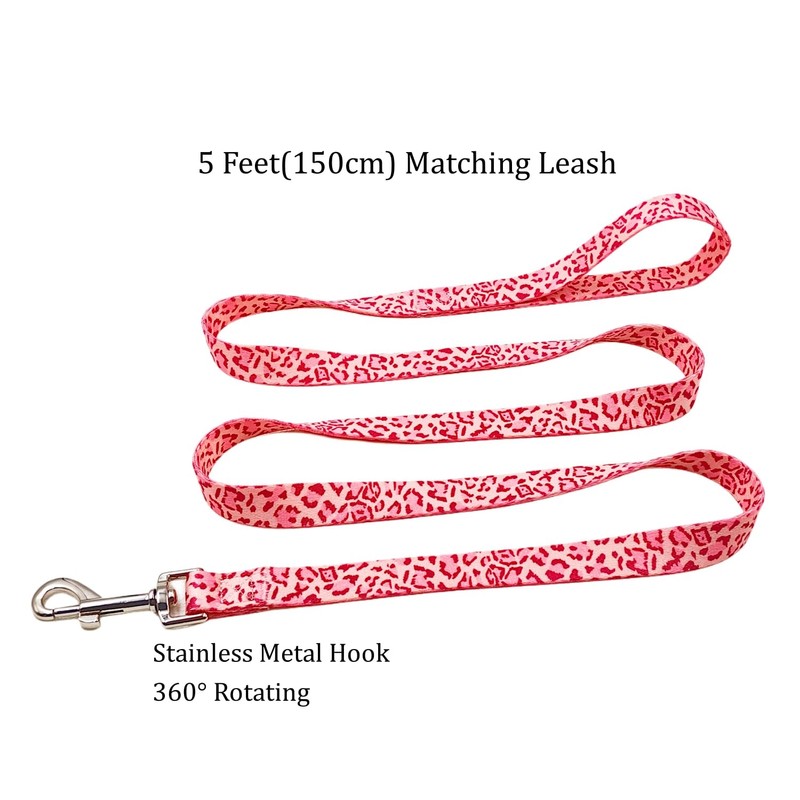 Olahibi Dog Collar Leash Set, Leopard Pattern, Polyester Material, 5ft