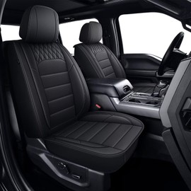 YORKNEIC Seat Covers Custom Fit for Ford F150 2009-2024 2025 - F250/F350/F450 2017-2025 Faux Leather Seat Protectors Seat Covers for Trucks (5 Seats Full Set, Black)