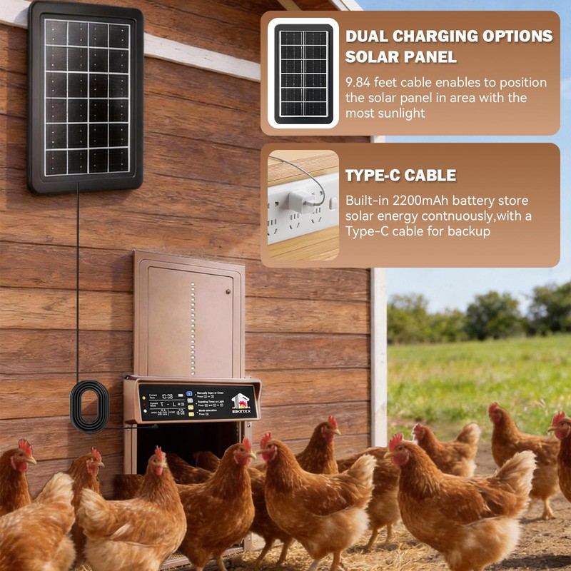 Automatic Chicken Coop Door Solar Powered, 4 Modes Automatic Chicken