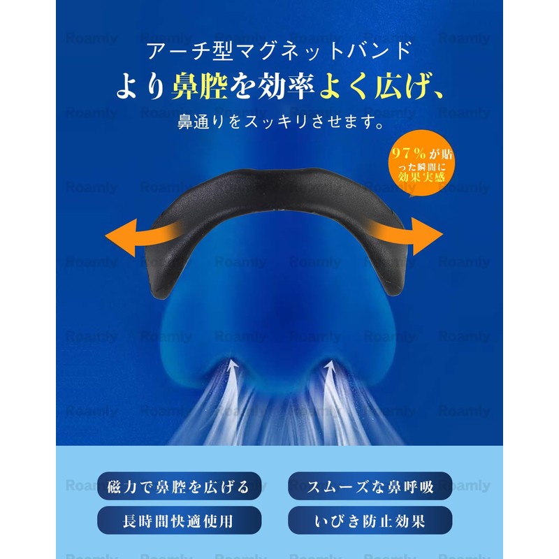 ロムリー (Roamly)【収納ケース付】マグネット いびき防止クリップ 30 枚入 4 サイズ びくう拡張テープ 鼻腔拡張 鼻づまり