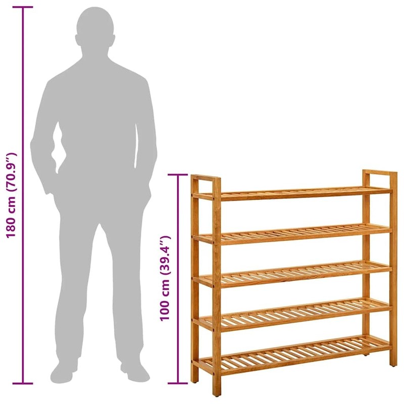 vidaXL Rustic Solid Oak Shoe Rack With 5 Free Standing