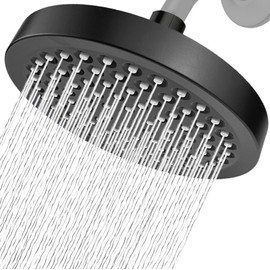 Nuodan High Pressure Rain Shower Head - High Flow Rainfall Showerhead - Luxury Modern Look - Pressure Boosting Bathroom Shower Heads (6 inches, Black)