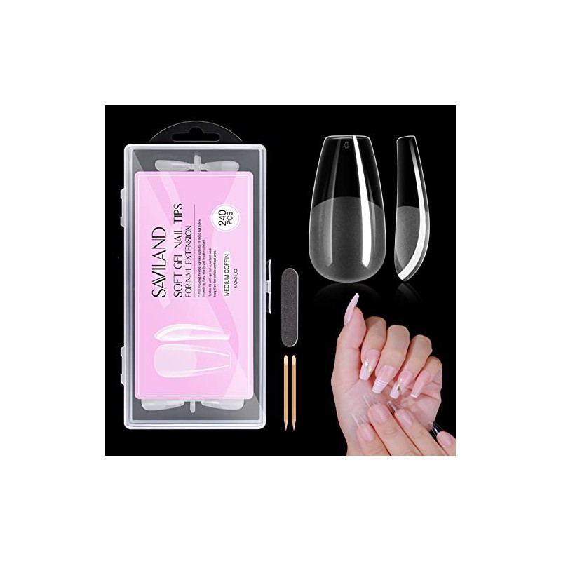 Saviland Nail Tips, Clear, 550 pcs, Ultra Thin Back End,