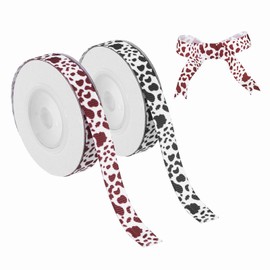 PATIKIL 2 Rolls Cow Print Ribbon Set, 10 Yards Grosgrain Animal Print Ribbons, 3/8" Width Western Farmhouse Ribbon for Gift Wrapping, Party Decorations, DIY Crafts, Black/Brown