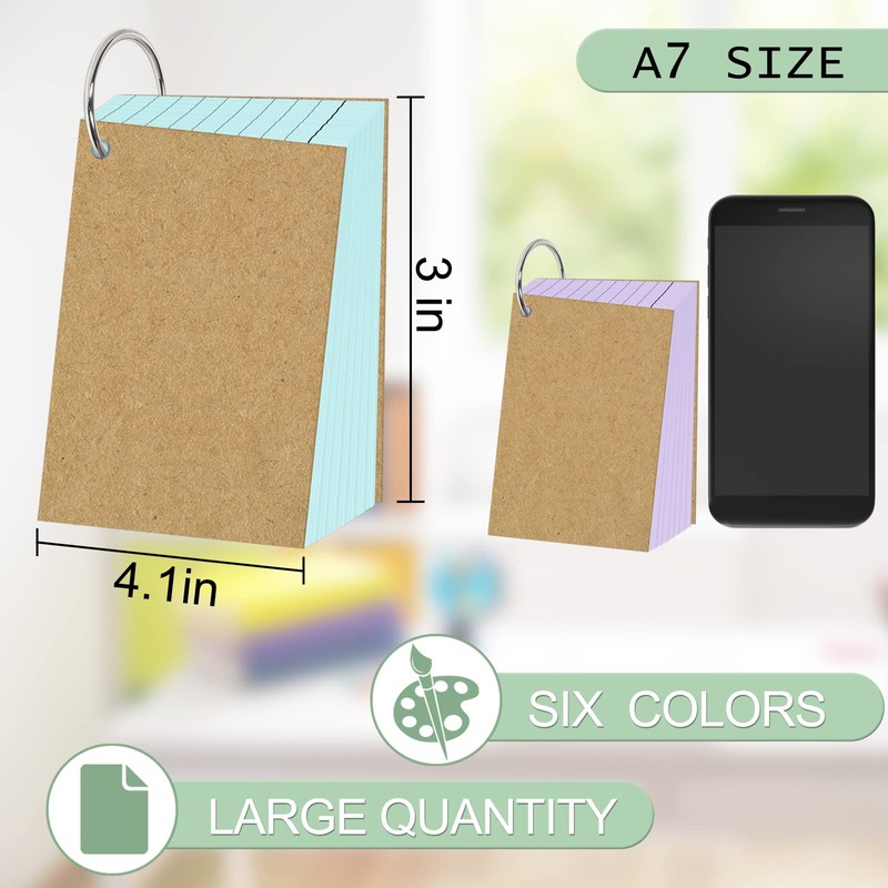 A7 Lined Index Cards, 600 Pieces Flashcards with Ring in