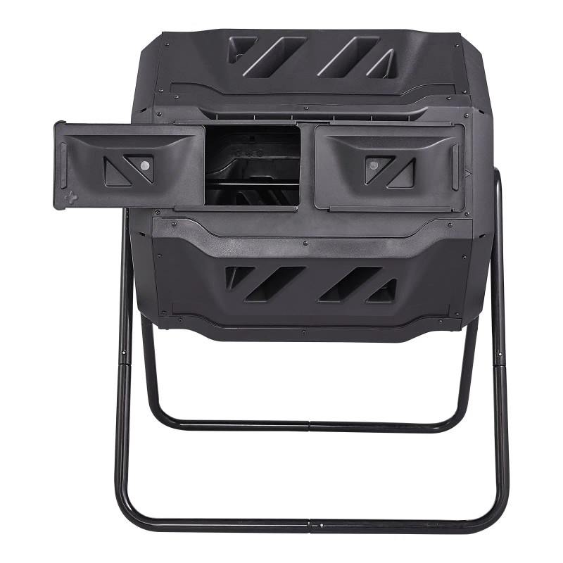 43-Gal Dual Chamber Composting Tumbler Large Tumbling Rotating Steel Frame