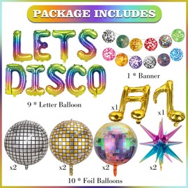 Disco Party Decorations Dancing Queen - 20 Pcs Neon Music Decoration Including Musical Balloons Shining Disco Ball Exploding Star Balloons for 70s 80s Boogie Retro Mamma Mia Party Decorations