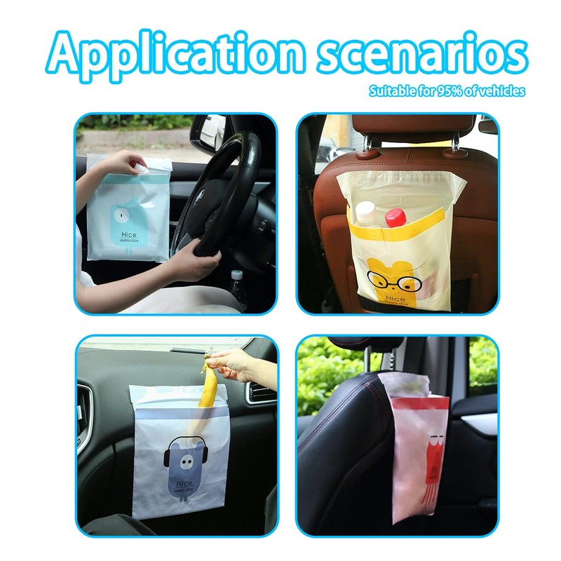 XINLIYA 60PCS Disposable Car Trash Bag, Easy Stick-On Portable Vehicle