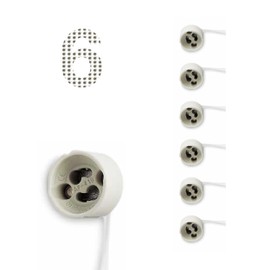 GU10 Base Socket 6 Pack Ceramic Socket Lamp Connector with Wire Length 4 inch - 10,5cm. Base Holder for Led Halogen CFL Light Dimmable