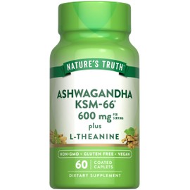 Nature's Truth KSM-66 Ashwagandha | 60 Caplets | with L-Theanine | Vegan, Non-GMO, & Gluten Free Supplement