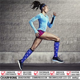 CHARMKING - Calcetines de compresión para hombres y mujeres (8 pares) de 15 a 20 mmHg son el mejor soporte para atletismo, correr, ciclismo, 03 Azul/Blanco/Azul Marino/Rojo/Azul Cielo/Amarillo/Gris, Pequeño - mediano