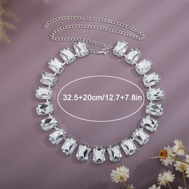 Xerling Wedding Statement Crystal Choker Necklaces for Women Brides Bling Rhinestone Multicolor Chain Large Crystals Pendant Choker Collar Jewelry Necklaces (Silver)