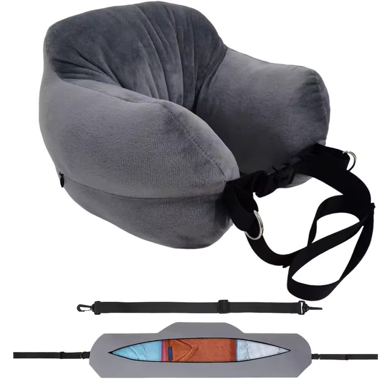 Stuffable Travel Pillowcase U-Shaped Neck Pillow with Adjustable Strap, Washable