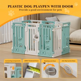 25.5" Dog Playpen 9+1 Panel Plastic Puppy Playpen for Small/Medium Dog Foldable Portable Pet Fence with Door