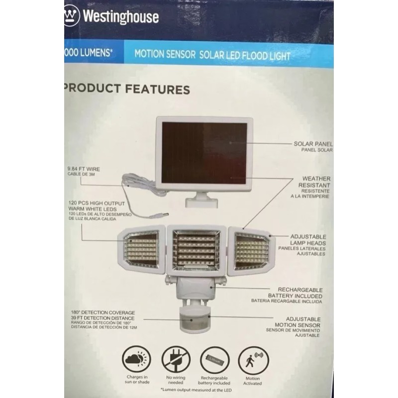 Westinghouse Lámpara Solar Seguridad Tripe Cabeza Westinghouse 2000 Lumen