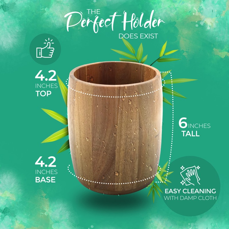 The Pretty Turtle Bamboo Kitchen Counter Utensil Crock Holder Caddy
